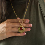 Carnelian Birthstone Pendant Necklace • Gold Round Pendant Necklace • Large Lotus Statement Necklace • Handcrafted July Gift For Her