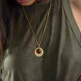 Carnelian Birthstone Pendant Necklace • Gold Round Pendant Necklace • Large Lotus Statement Necklace • Handcrafted July Gift For Her