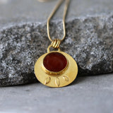 Carnelian Birthstone Pendant Necklace • Gold Round Pendant Necklace • Large Lotus Statement Necklace • Handcrafted July Gift For Her