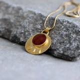 Carnelian Birthstone Pendant Necklace • Gold Round Pendant Necklace • Large Lotus Statement Necklace • Handcrafted July Gift For Her