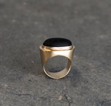 Gold Black Onyx Oval Ring - February Birthstone Cocktail Jewelry • Statement Big Ring • Gemstone Ring • Gold Ring Gift or Women