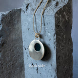 Green Onyx Stone Statement Round Pendant - Handmade Long Gold Necklace
