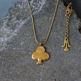 Handcrafted Gold Ace of Clubs Long Pendant Necklace for Luck • Club Symbol Pendant Necklace