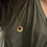 Carnelian Birthstone Pendant Necklace • Gold Round Pendant Necklace • Large Lotus Statement Necklace • Handcrafted July Gift For Her