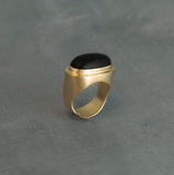 Gold Black Onyx Oval Ring - February Birthstone Cocktail Jewelry • Statement Big Ring • Gemstone Ring • Gold Ring Gift or Women