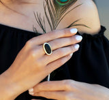 Gold Black Onyx Oval Ring - February Birthstone Cocktail Jewelry • Statement Big Ring • Gemstone Ring • Gold Ring Gift or Women