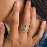 Emerald Spiral Sterling Silver Ring - Handcrafted Minimalist Jewelry • Dainty Open Wrap Ring • Emerald Birthstone Gift Ring For Women