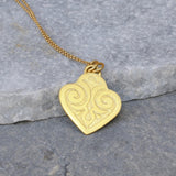 Engraved Gold Heart Necklace • Antique Style Pendant