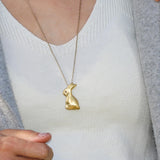 Gold Bunny Pendant Necklace • 3D Rabbit Necklace in Gold