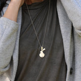 Large Gold Rabbit Pendant Necklace • Long Minimalist Bunny Jewelry