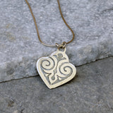 Oxidized Silver Heart Necklace • Vintage Engraved Pendant