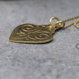 Engraved Gold Heart Necklace • Antique Style Pendant