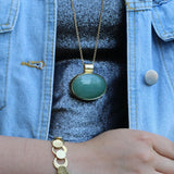 Aventurine pendant necklace, Boho statement necklace, Unique green stone necklace, Bohemian jewelry, Long necklace for women, Gift for her