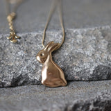 Gold Bunny Pendant Necklace • 3D Rabbit Necklace in Gold