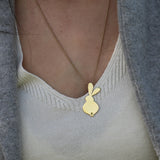 Large Gold Rabbit Pendant Necklace • Long Minimalist Bunny Jewelry