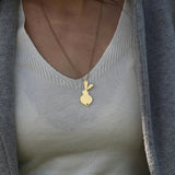 Large Gold Rabbit Pendant Necklace • Long Minimalist Bunny Jewelry