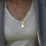 Large Gold Rabbit Pendant Necklace • Long Minimalist Bunny Jewelry
