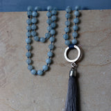 Aquamarine Mala Necklace • March Birthstone Tassel Necklace • Long Beaded Gemstone Jewelry for Women
