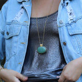 Aventurine pendant necklace, Boho statement necklace, Unique green stone necklace, Bohemian jewelry, Long necklace for women, Gift for her