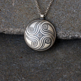 Unique Round Convex Pendant with Spiral Textures - Handmade Spiritual Jewelry