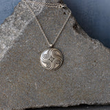 Unique Round Convex Pendant with Spiral Textures - Handmade Spiritual Jewelry