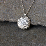 Unique Round Convex Pendant with Spiral Textures - Handmade Spiritual Jewelry