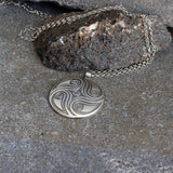 Spiral Pendant Necklace • Handmade Spiritual Silver Jewelry • Birthstone enlayed at the back