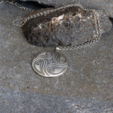 Unique Round Convex Pendant with Spiral Textures - Handmade Spiritual Jewelry