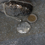 Unique Round Convex Pendant with Spiral Textures - Handmade Spiritual Jewelry