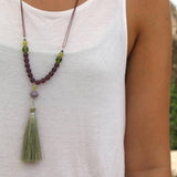 Green Beads Tassel Necklace