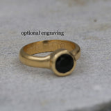 Handcrafted Black Onyx Solitaire Gold Ring - Round Bezel Set Design • Statement Ring for Protection and Inner Strength
