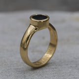Handcrafted Black Onyx Solitaire Gold Ring - Round Bezel Set Design • Statement Ring for Protection and Inner Strength