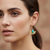 Semicircle Gold Dangle Earrings with Turquoise