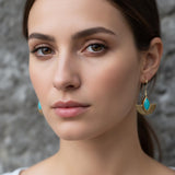 Semicircle Gold Dangle Earrings with Turquoise
