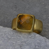 Rectangle Gold Citrine Ring • Handmade Statement Gemstone Ring • November Birthstone Jewelry for Joy and Prosperity