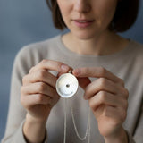 Spiral Pendant Necklace • Handmade Spiritual Silver Jewelry • Birthstone enlayed at the back