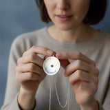 Unique Round Convex Pendant with Spiral Textures - Handmade Spiritual Jewelry