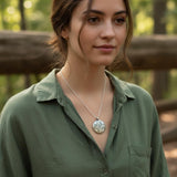 Spiral Pendant Necklace • Handmade Spiritual Silver Jewelry • Birthstone enlayed at the back