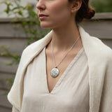 Spiral Pendant Necklace • Handmade Spiritual Silver Jewelry • Birthstone enlayed at the back