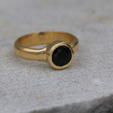 Handcrafted Black Onyx Solitaire Gold Ring - Round Bezel Set Design