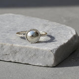 Dainty Sterling Silver Dome Ring • Handmade Granulated Circle Ring • Minimalist Dot Band Jewelry