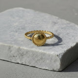 Minimalist Gold Dome Ring • Handmade Granulated Circle Design • Dainty Dot Band