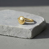 Minimalist Gold Dome Ring • Handmade Granulated Circle Design • Dainty Dot Band