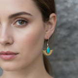 Semicircle Gold Dangle Earrings with Turquoise