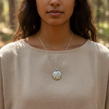 Spiral Pendant Necklace • Handmade Spiritual Silver Jewelry • Birthstone enlayed at the back