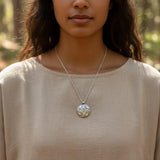 Unique Round Convex Pendant with Spiral Textures - Handmade Spiritual Jewelry