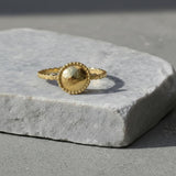 Minimalist Gold Dome Ring • Handmade Granulated Circle Design • Dainty Dot Band
