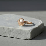 Minimalist Gold Dome Ring • Handmade Granulated Circle Design • Dainty Dot Band