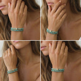 Turquoise & Gold Wrap Bracelet • Amazonite and Hematite Beaded Wrap • Handmade Boho Layered Jewelry