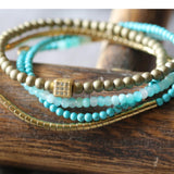 Turquoise & Gold Wrap Bracelet • Amazonite and Hematite Beaded Wrap • Handmade Boho Layered Jewelry